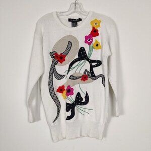 I. B. Diffusion Womens Sweater Size P White Cotton Colorful Patchwork